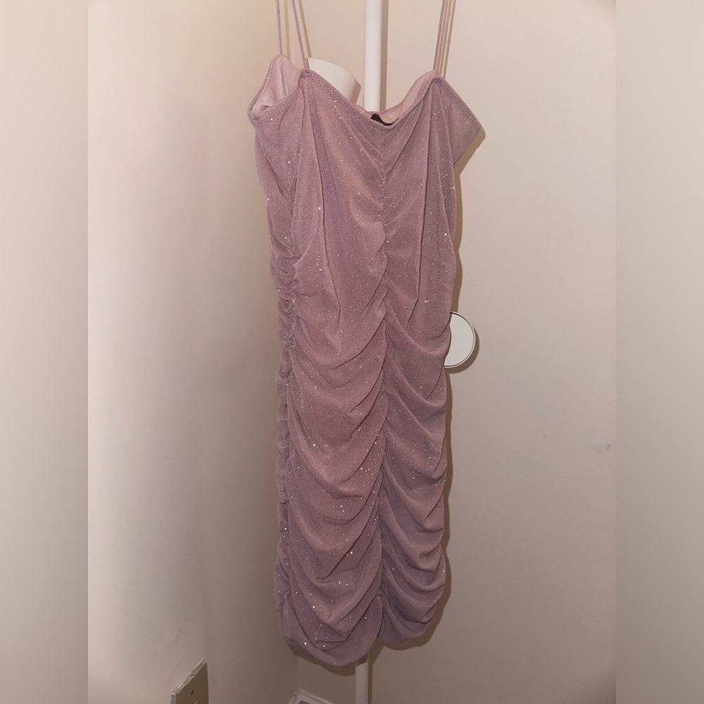 Light Pink Glitter Ruched Mesh Dress-Sparkly Bodycon(NWT)